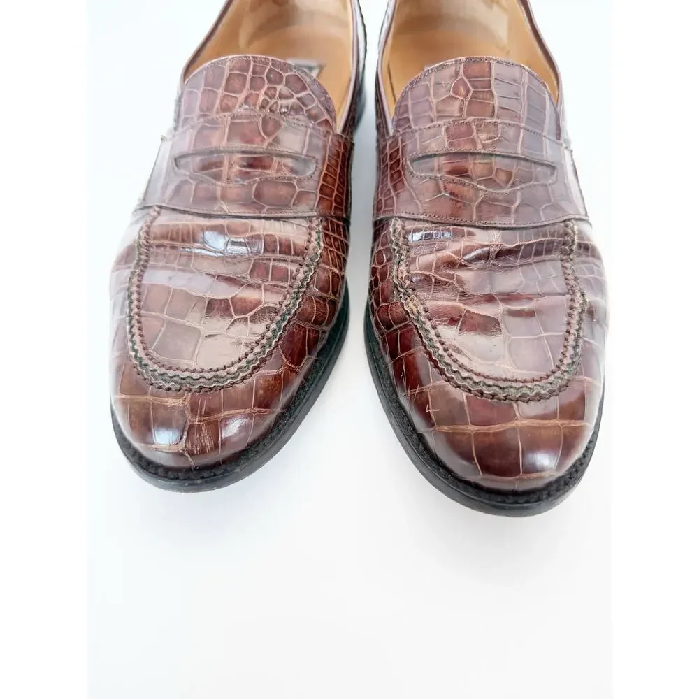 Giorgio’s Palm Beach Croc Leather Loafers Brown Men’s Size 12